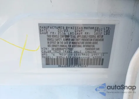 2023 Nissan Sentra S Xtronic Cvt z USA, uszkodzony, nr VIN 3N1AB8BV4PY275587